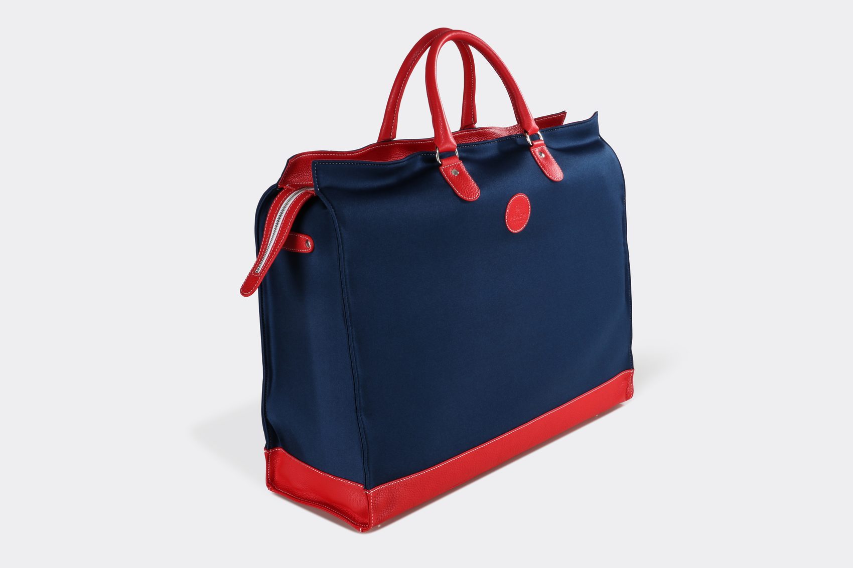 Marineblaue Tote-Bag mit rotem Leder-Besatz