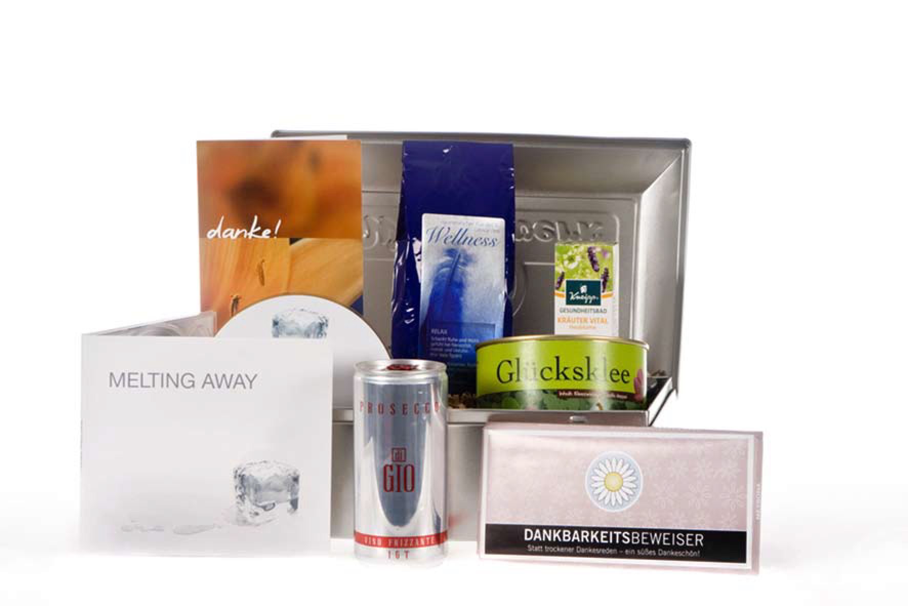Geschenkbox Wonnewerk mit Prosecco und Dankeskarte